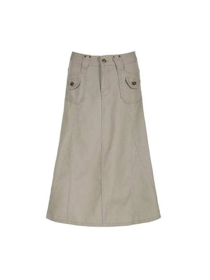 JazzHer American Retro Pocket Maxi Skirts