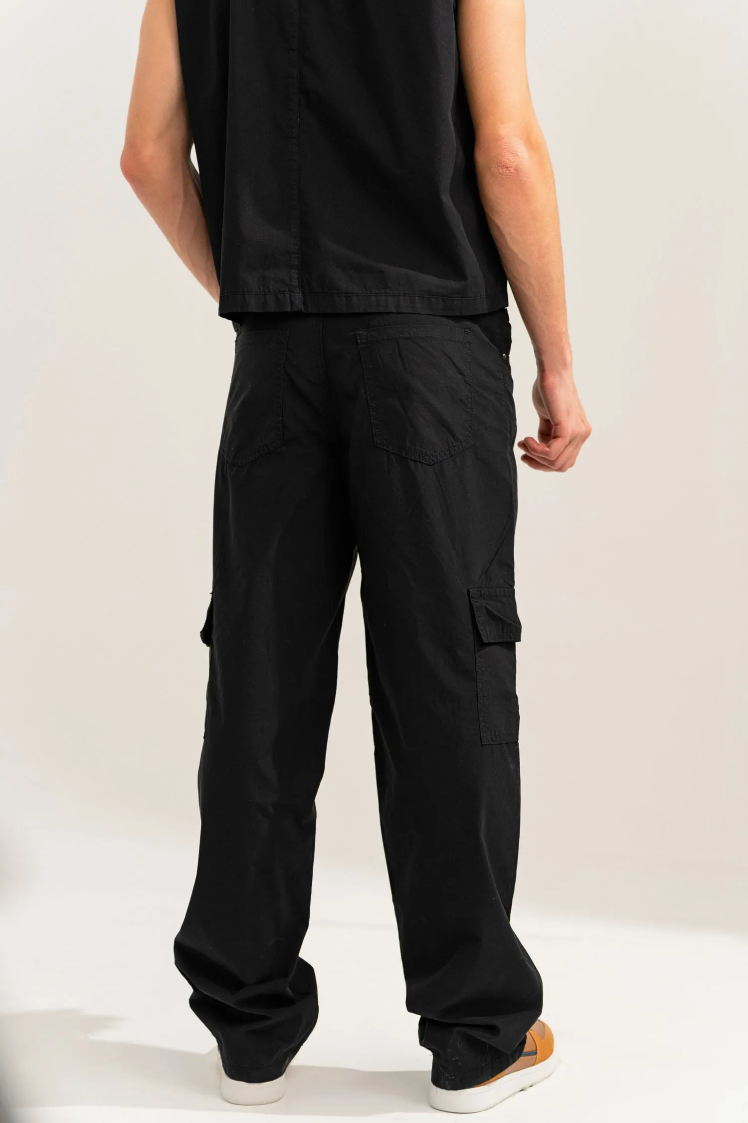 Jet Black Slim Fit Canvas Pants