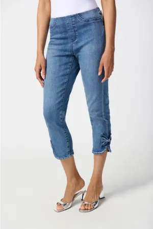 Joseph Ribkoff Denim Medium Blue Bow Detail Stretch Pull On Slim Cropped Jeans 241913
