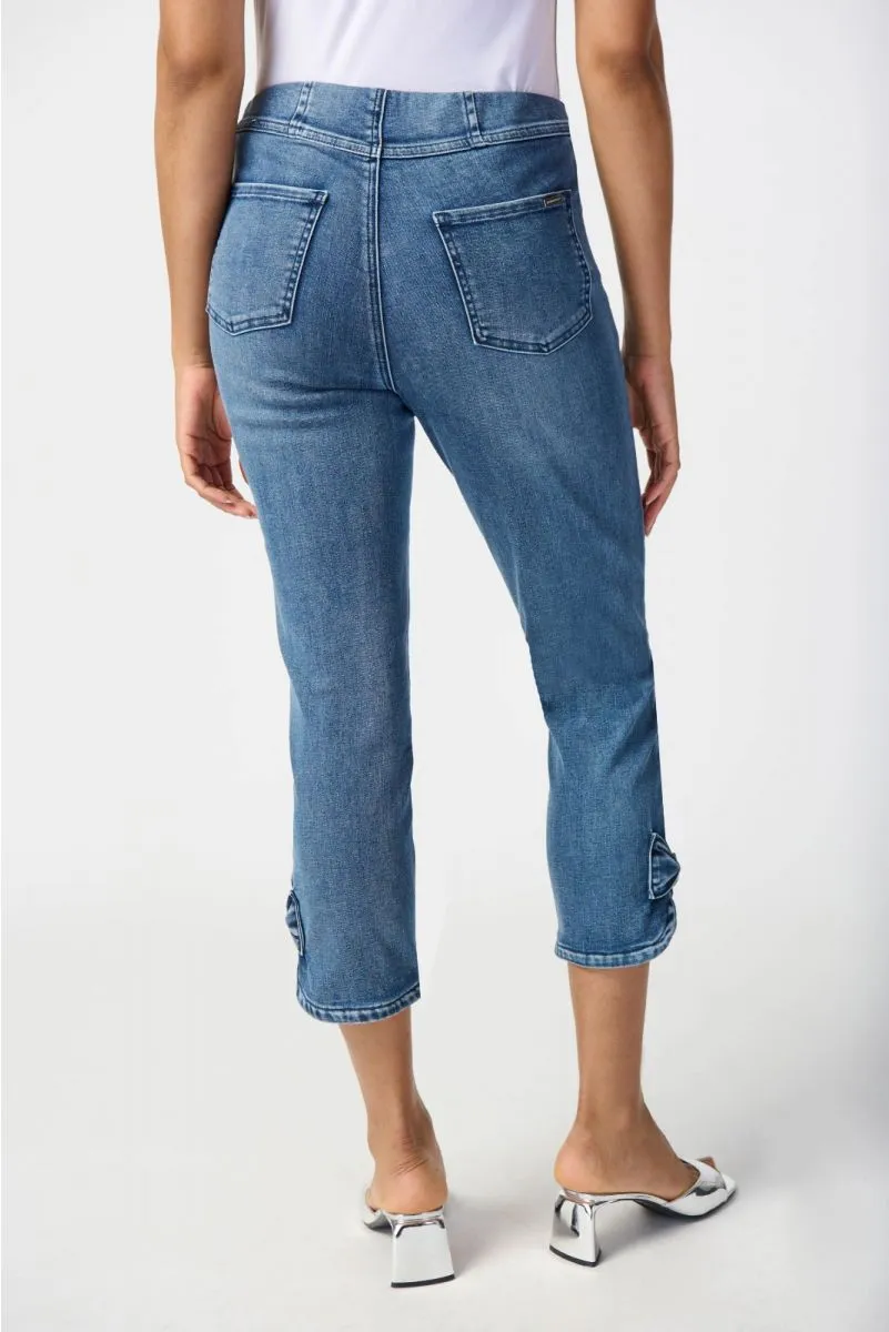 Joseph Ribkoff Denim Medium Blue Bow Detail Stretch Pull On Slim Cropped Jeans 241913