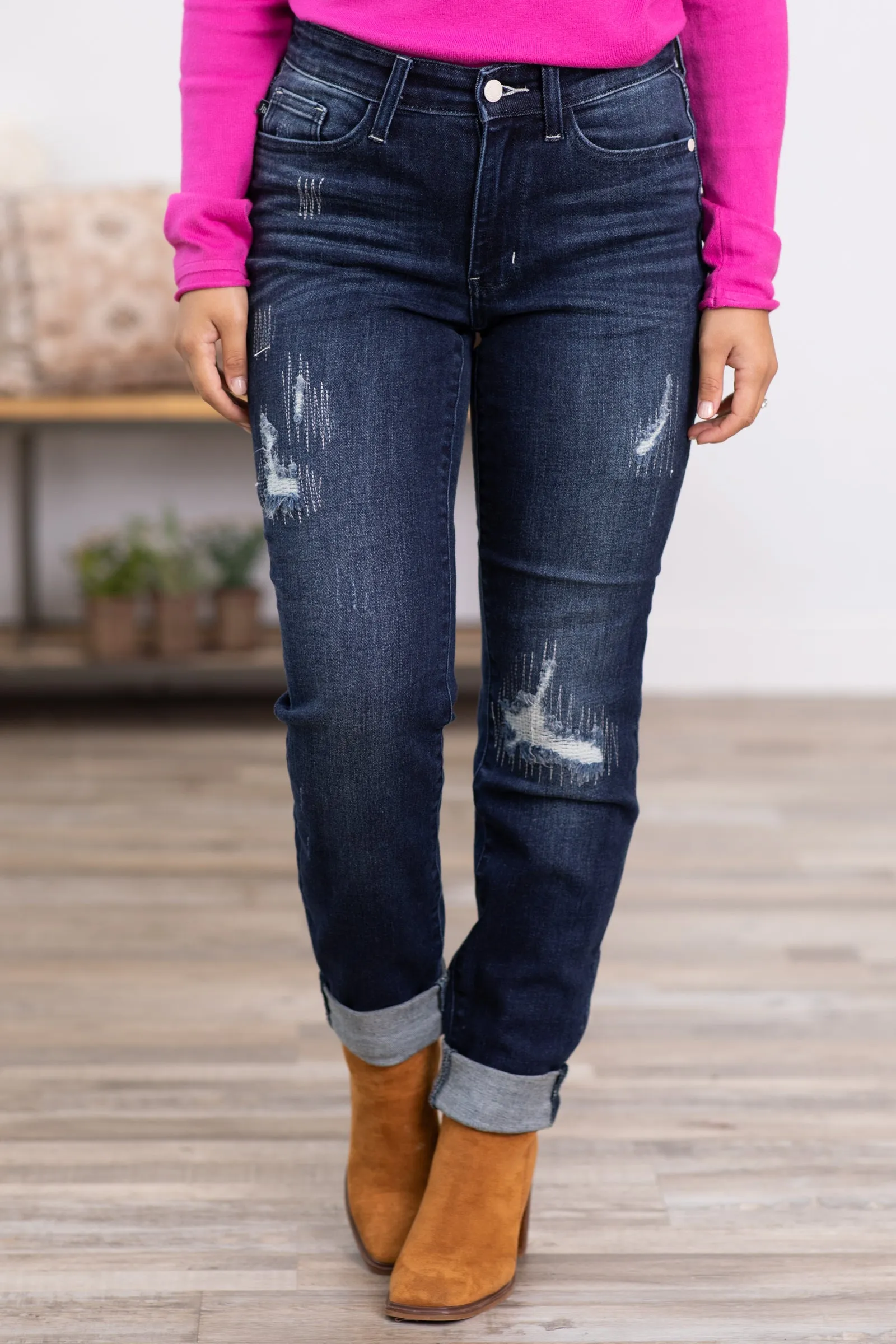 Judy Blue Distressed Boyfriend Fit Jeans