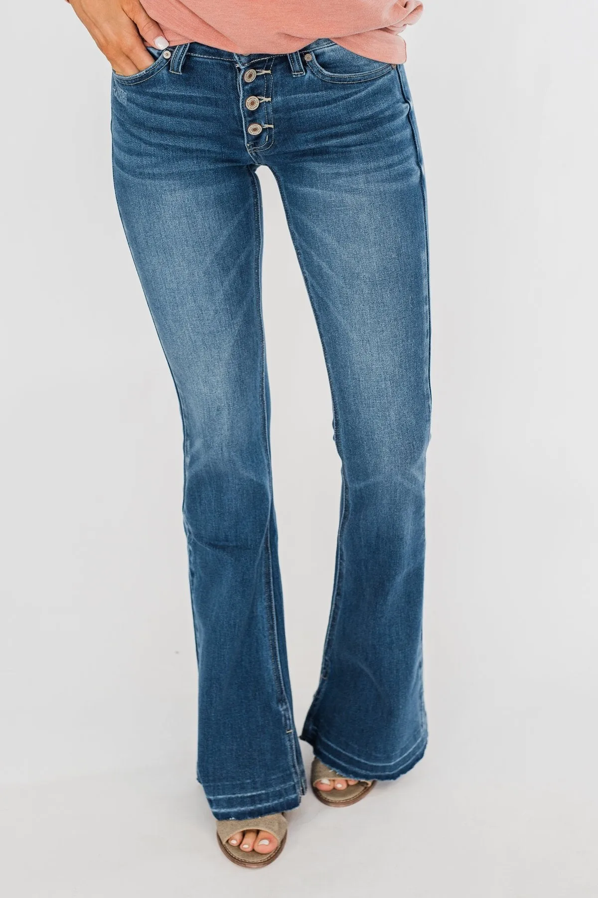 KanCan Button Fly Flare Jeans- Medium Mandy Wash