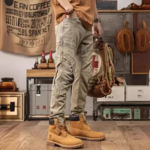 Khaki Hombre Motorcycle Fitted Jeans