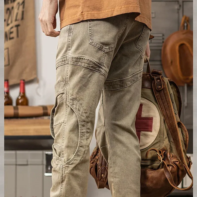 Khaki Hombre Motorcycle Fitted Jeans
