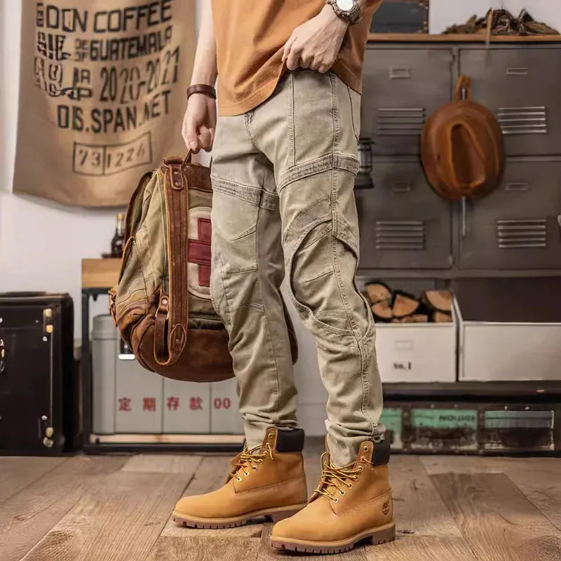 Khaki Hombre Motorcycle Fitted Jeans