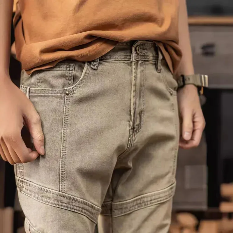Khaki Hombre Motorcycle Fitted Jeans