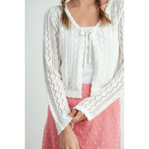 Knitted Tie-Front Cardigan || Ivory