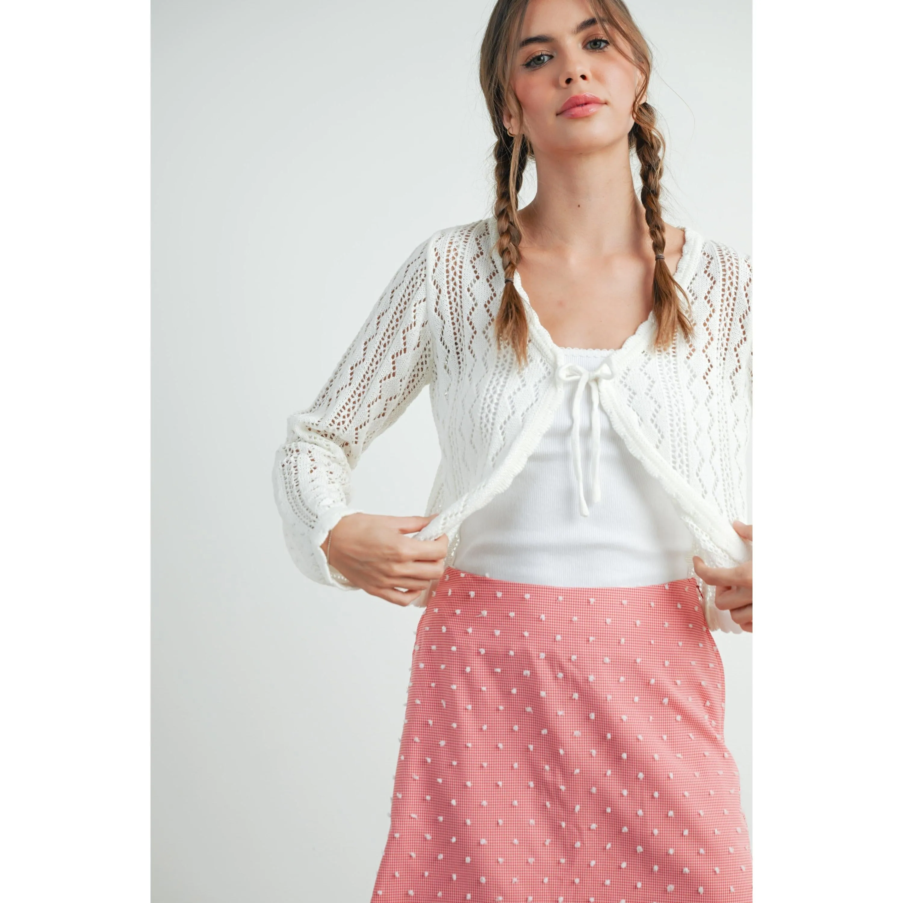 Knitted Tie-Front Cardigan || Ivory