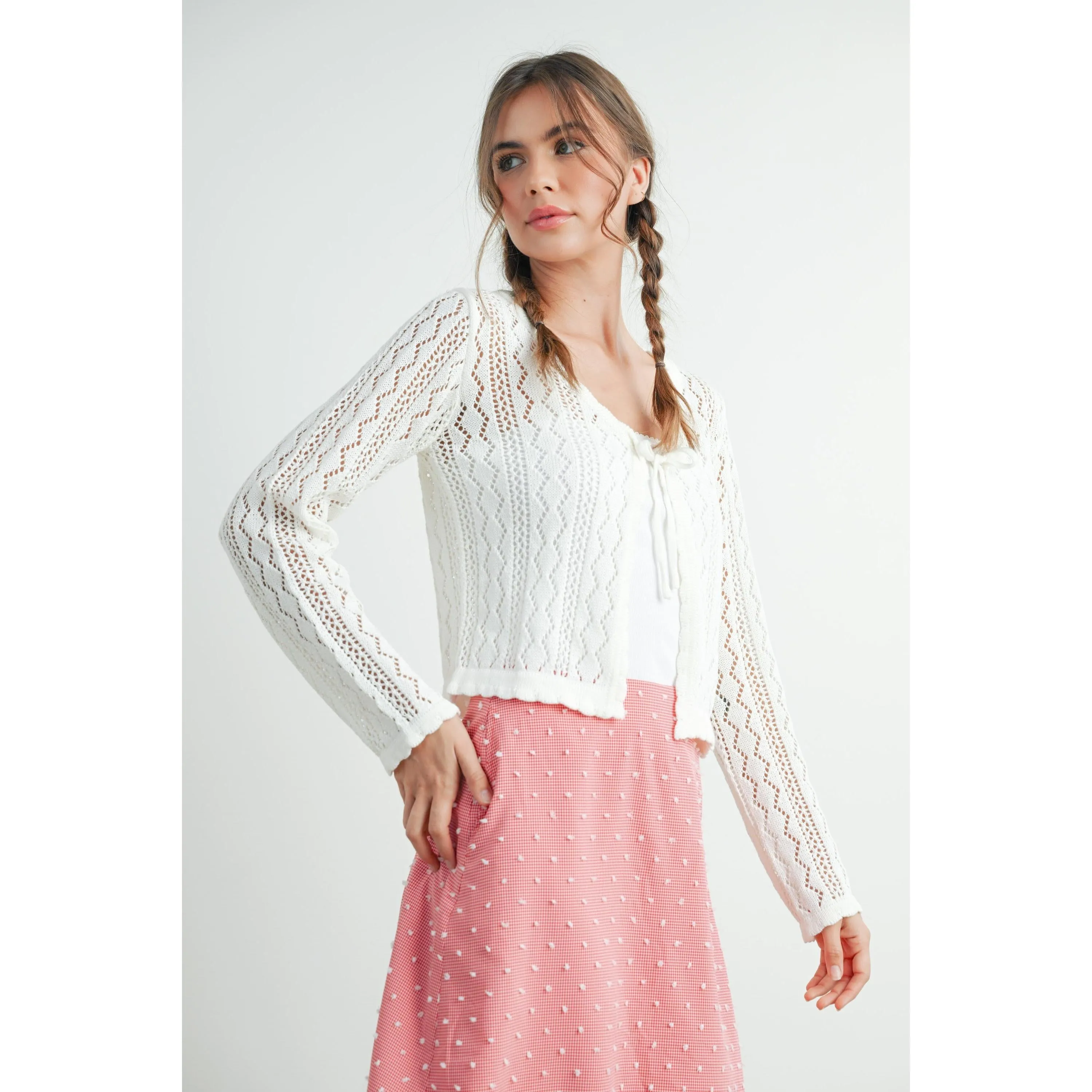 Knitted Tie-Front Cardigan || Ivory