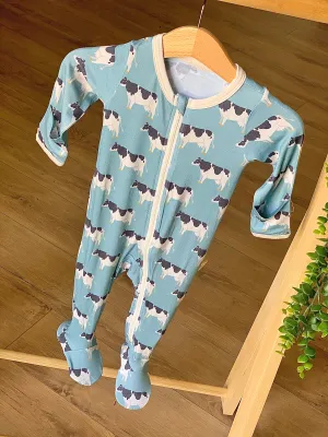 Kozi & Co Blue Cows Footie with Zipper