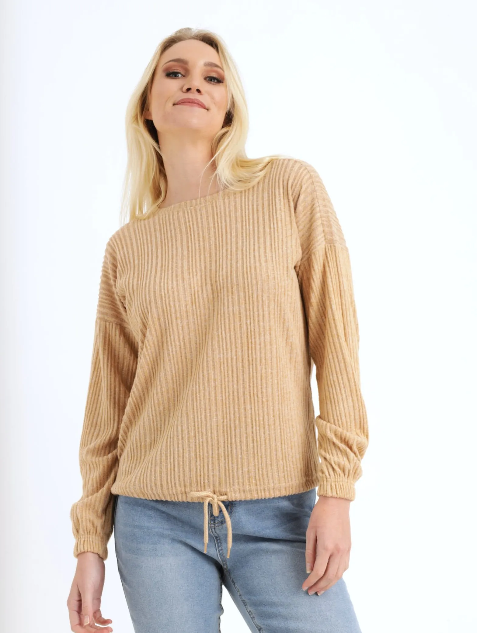 Ladies Soft Touch Jaquard Pullover - Stone
