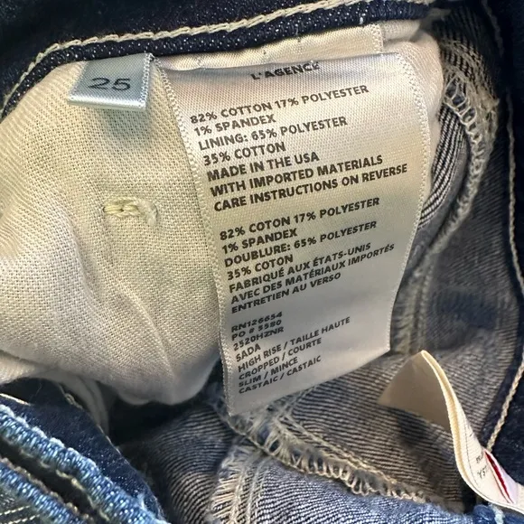 L'AGENCE Sada H/R Crop Slim Jean Castaic Sz 25 NWOT