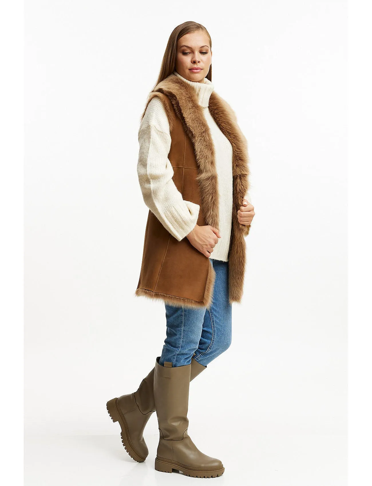 Lambskin Gilet reversible 2in1 - camel