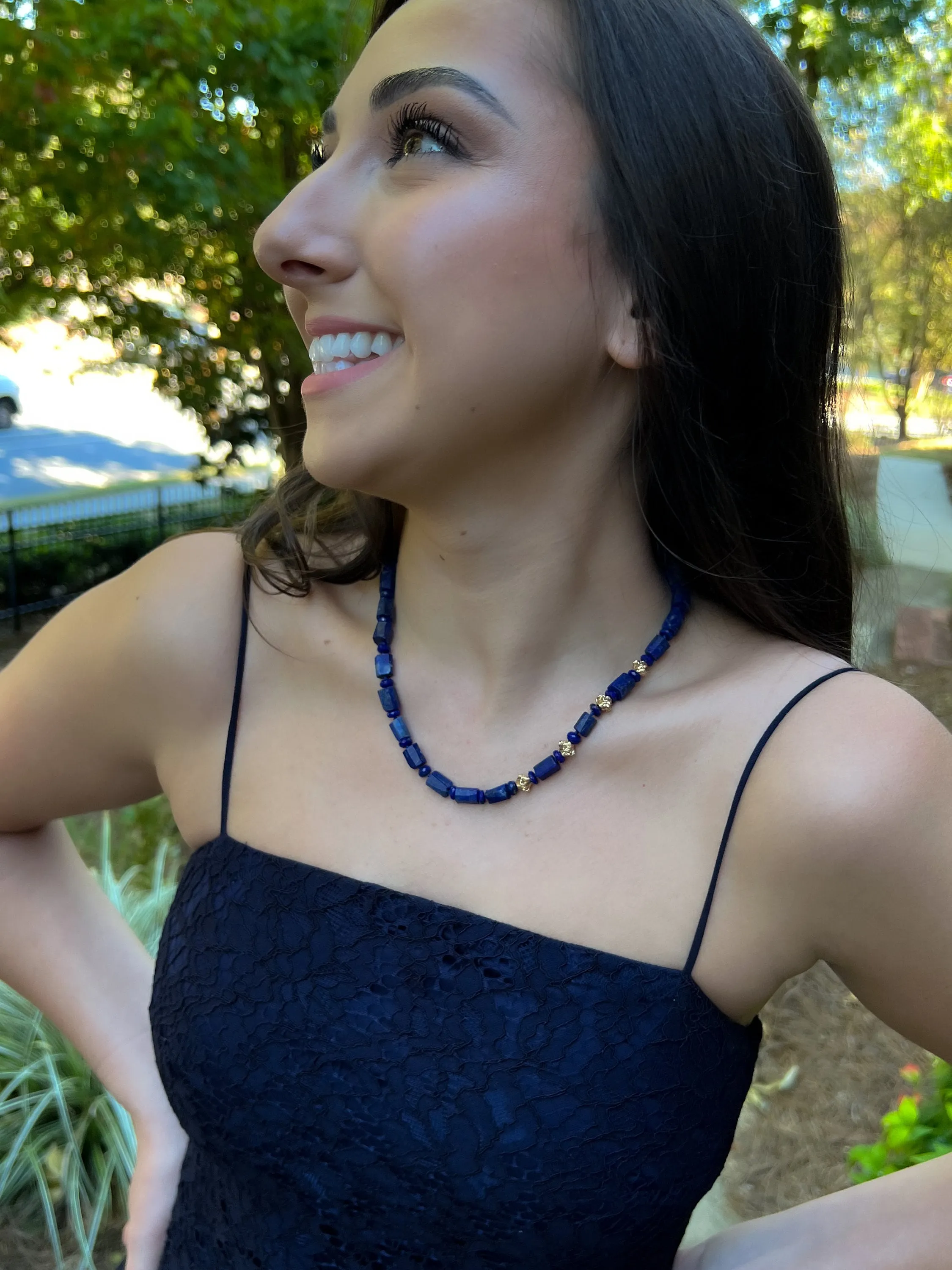 Lapis Natural Nuggets Short Necklace
