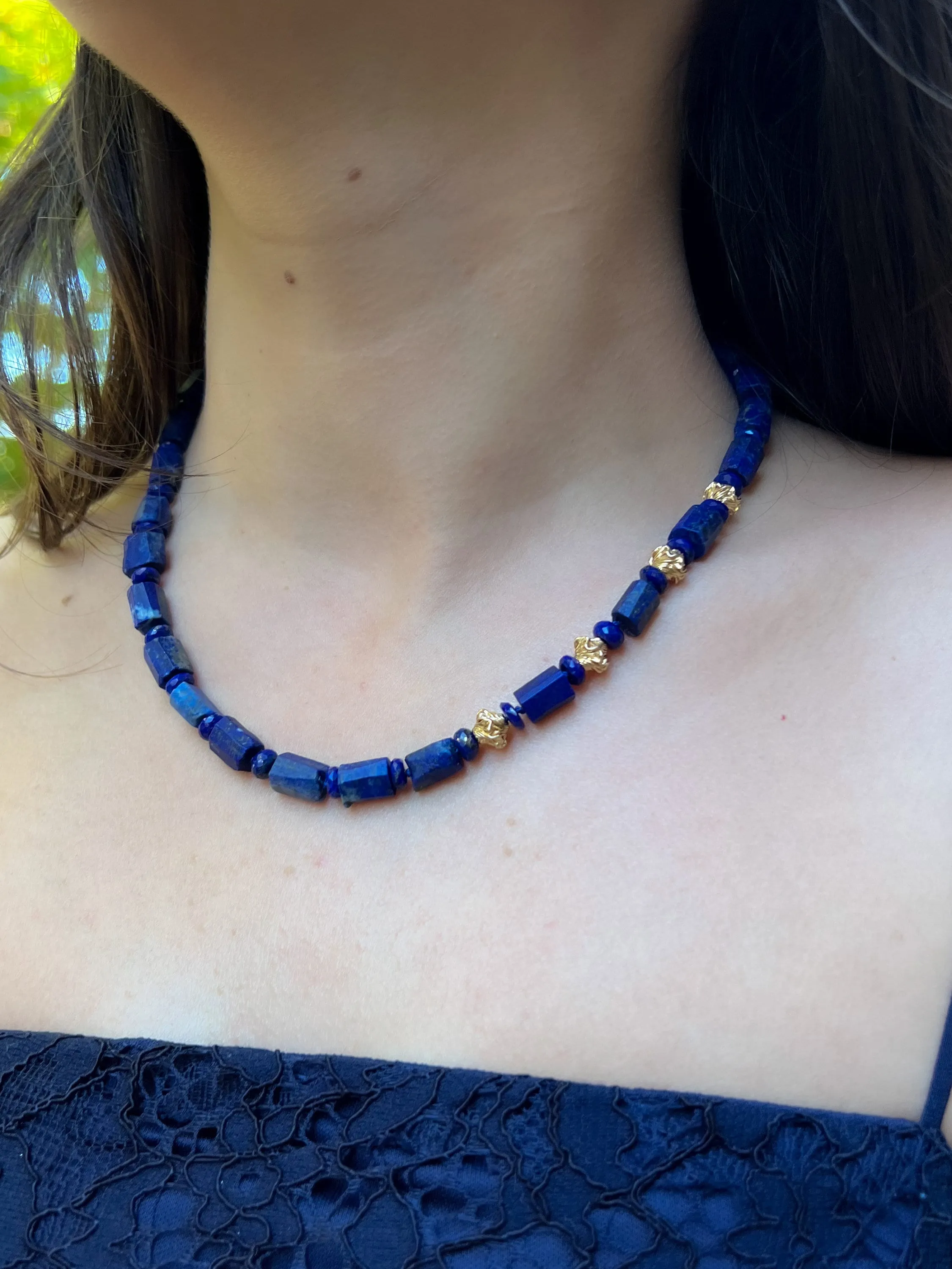 Lapis Natural Nuggets Short Necklace