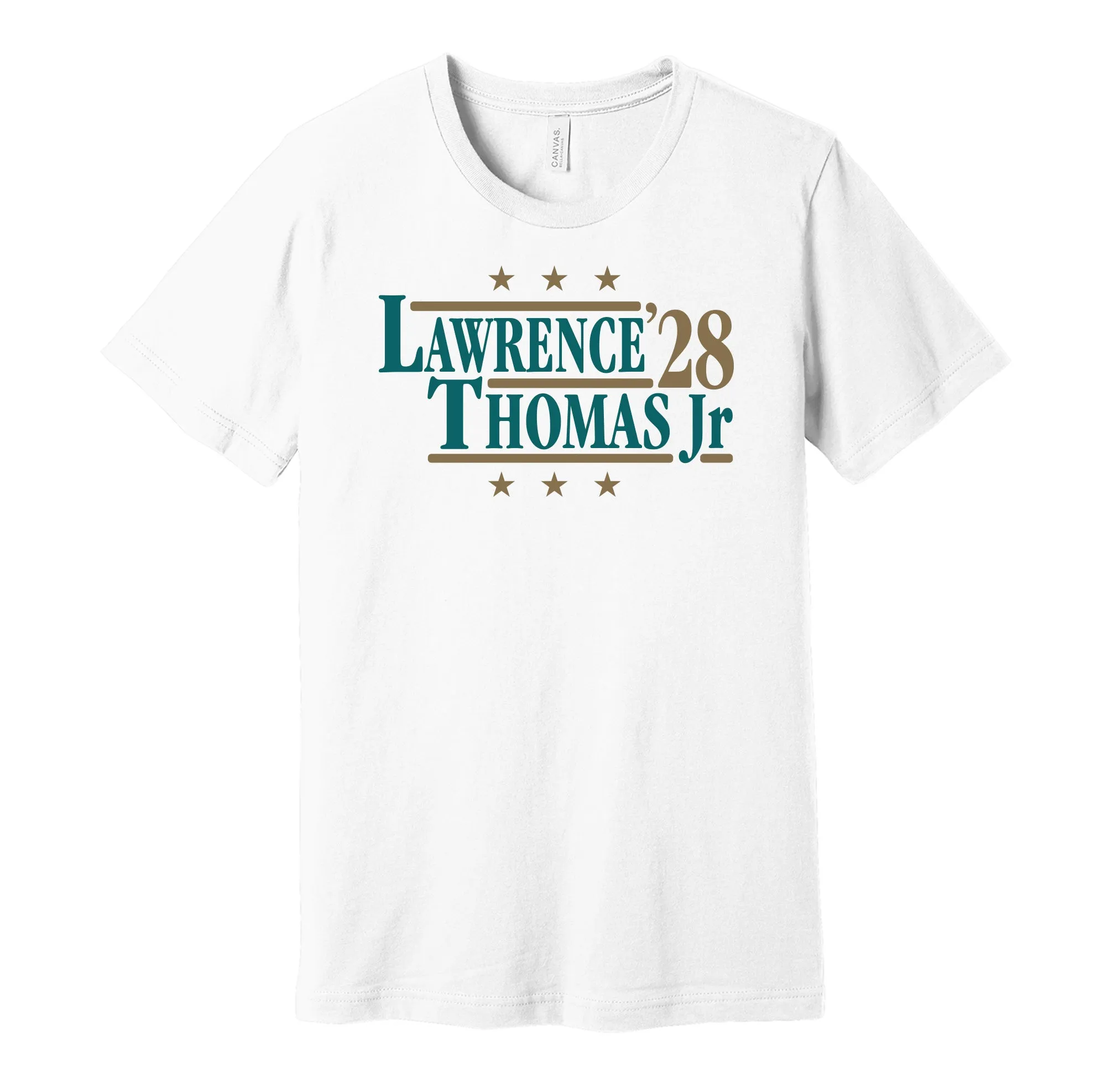 Lawrence & Thomas Jr '28 - Jacksonville Football Legends Political Campaign Parody T-Shirt - Hyper Than Hype Shirts
