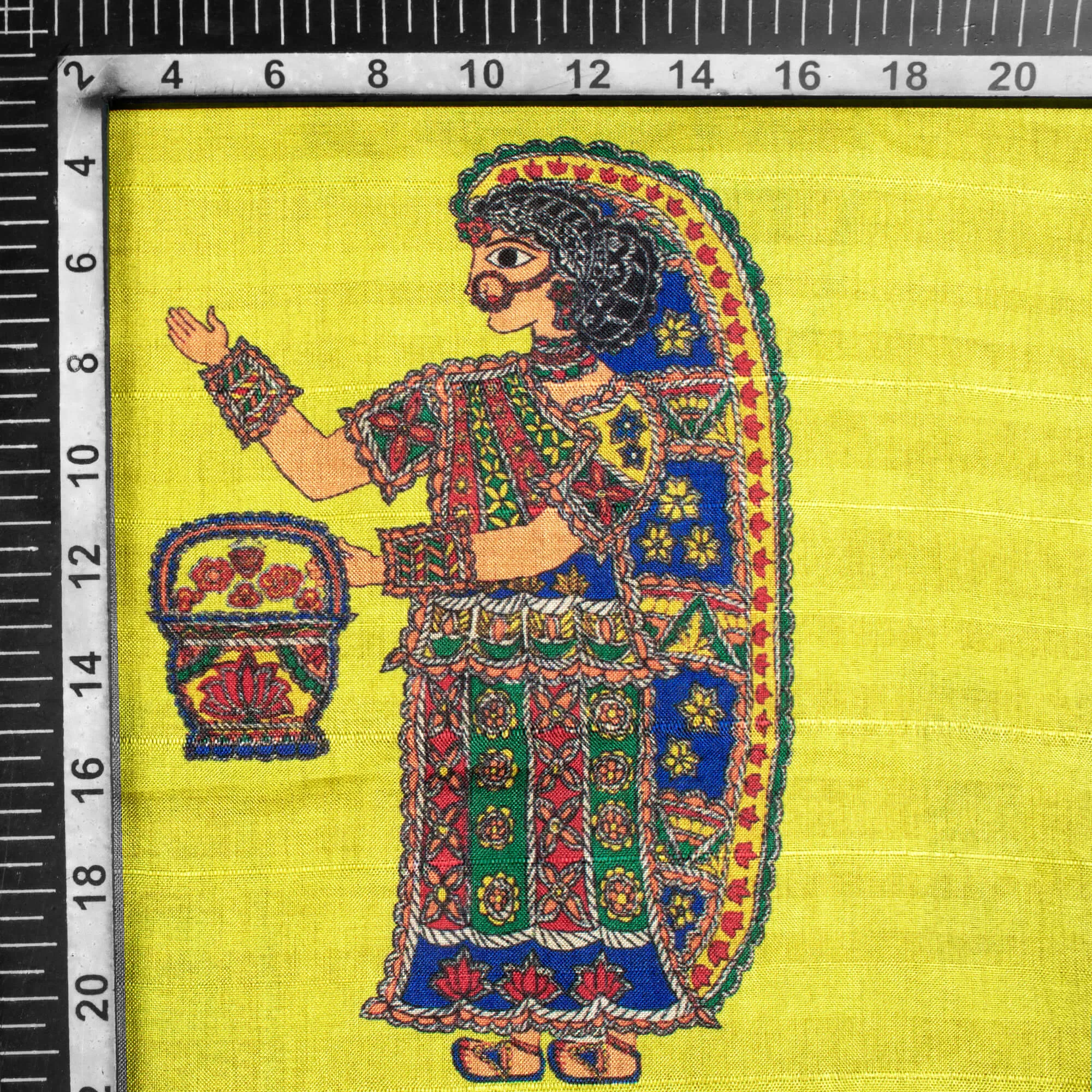 Lemon Yellow And Royal Blue Madhuvanii Pattern Digital Print Premium Swarovski Hand Work Art Tussar Silk Fabric