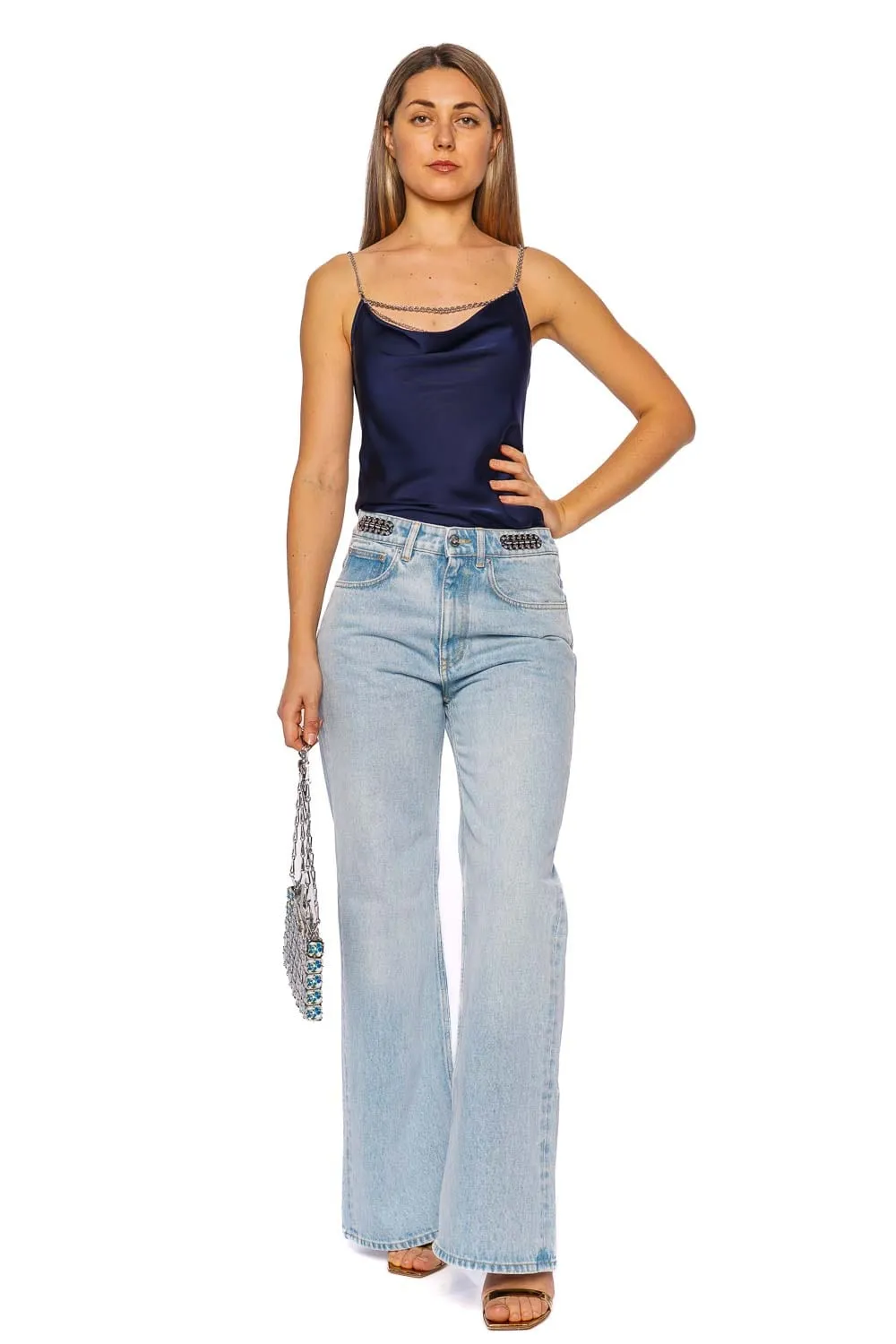 Light Blue Embellished Straight Leg Jean