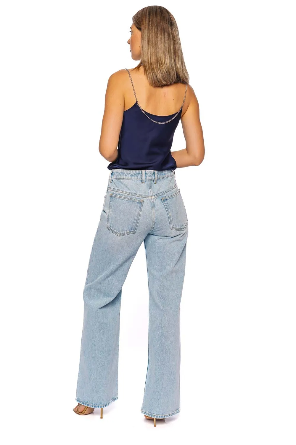 Light Blue Embellished Straight Leg Jean