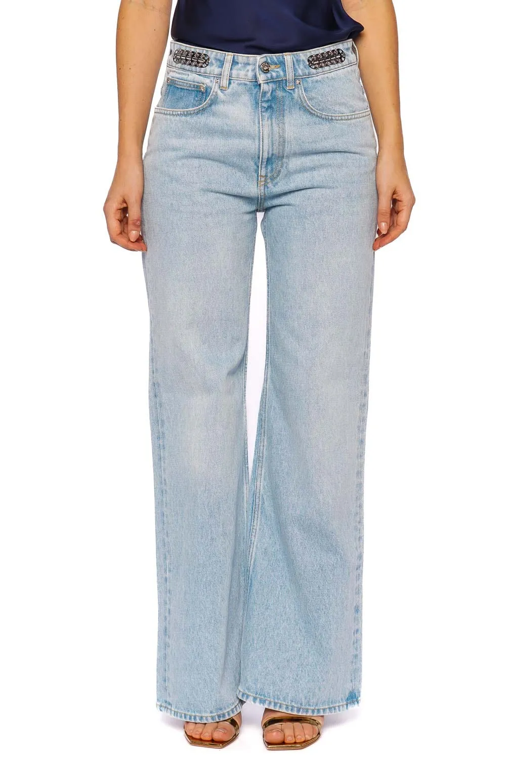 Light Blue Embellished Straight Leg Jean