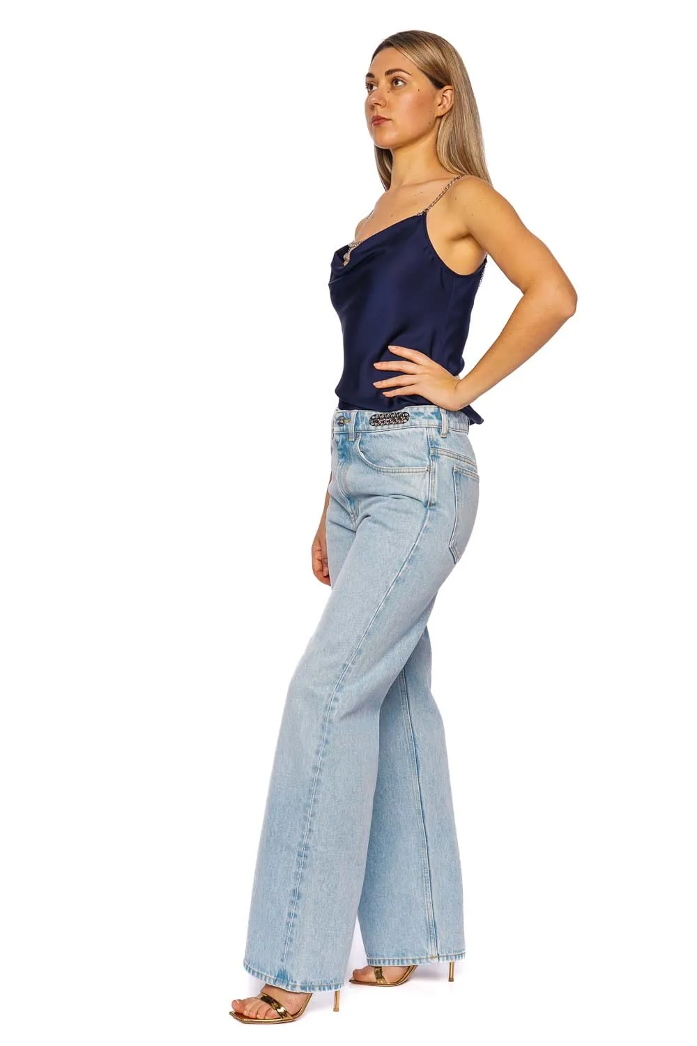 Light Blue Embellished Straight Leg Jean