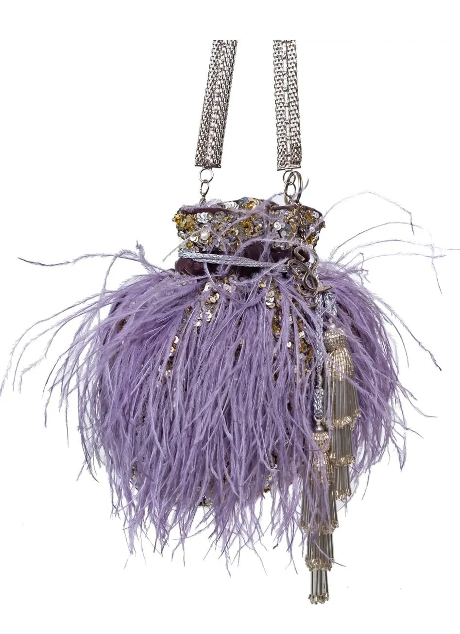 Lilac Feather Embellished Potli Bag