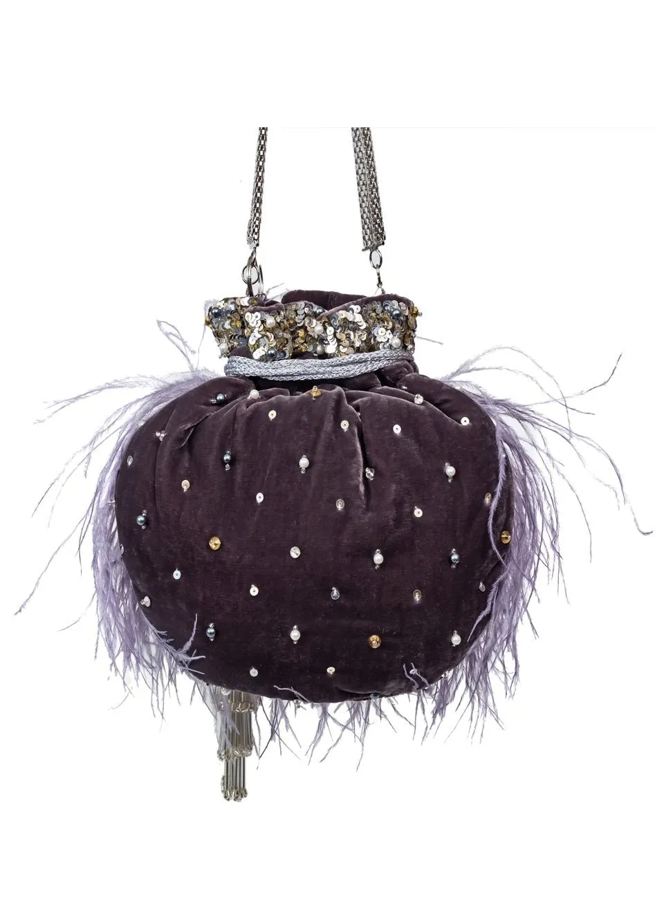 Lilac Feather Embellished Potli Bag