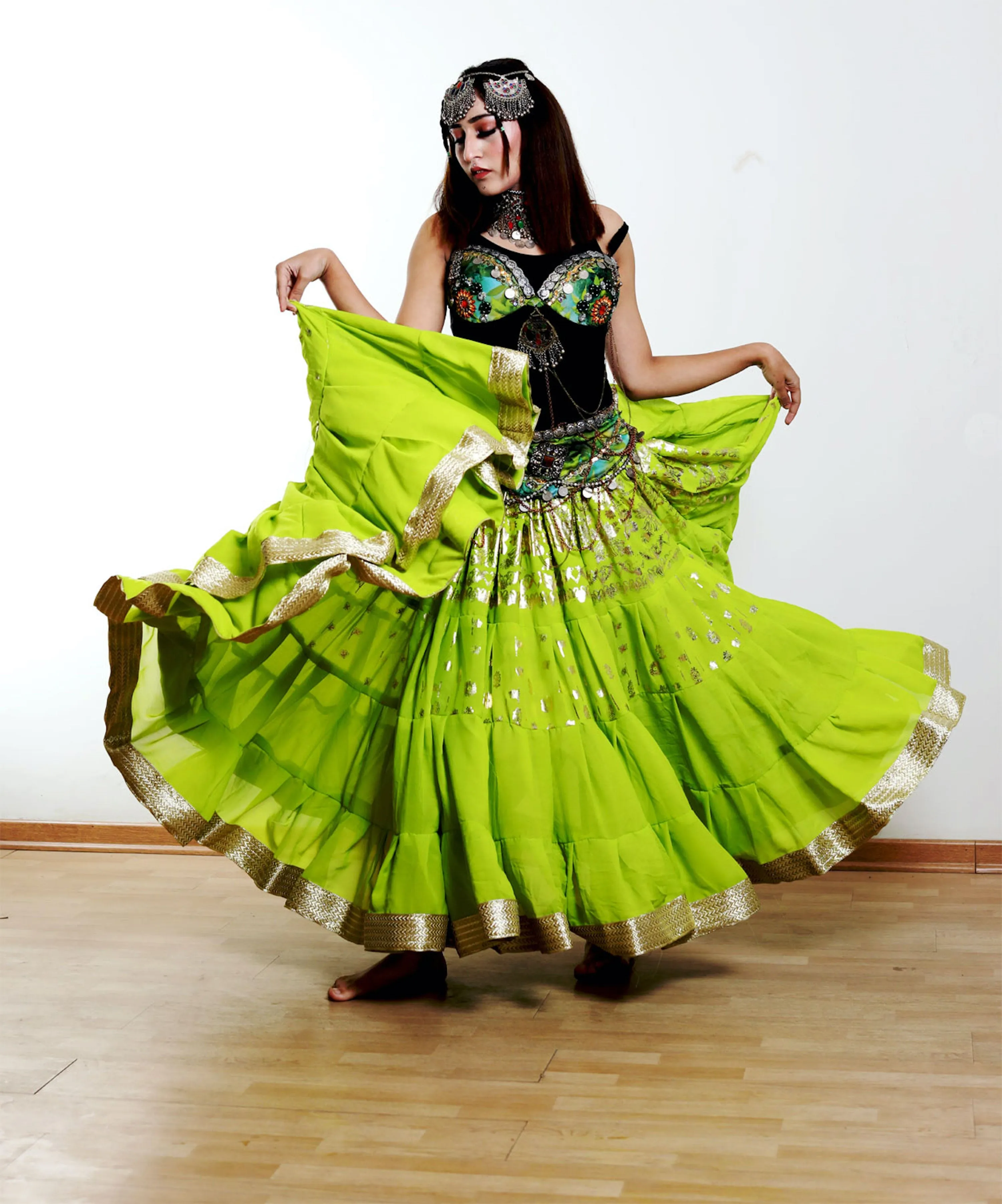 Lime Green banarsi skirt WLS