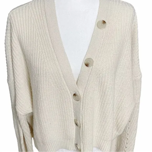 Line &amp; Dot Scarlett Button Front Cropped Loose Fit Knit Cardigan Sweater Size XL