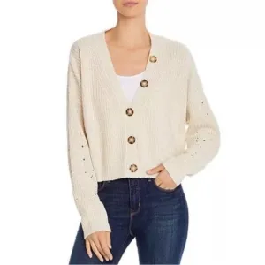 Line &amp; Dot Scarlett Button Front Cropped Loose Fit Knit Cardigan Sweater Size XL
