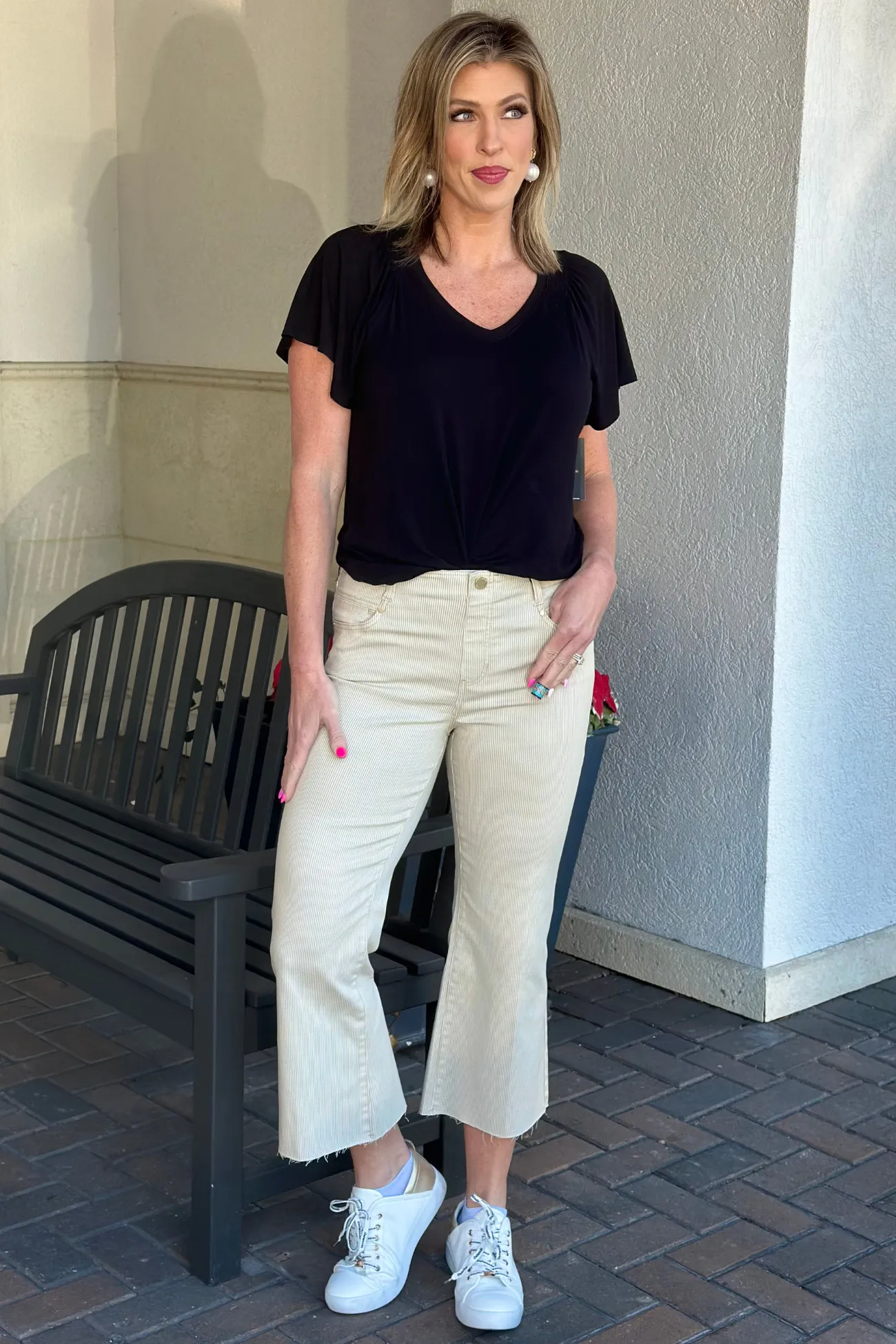 Liverpool Cappuccino Stripe Gia Glider® Crop Flare Jean