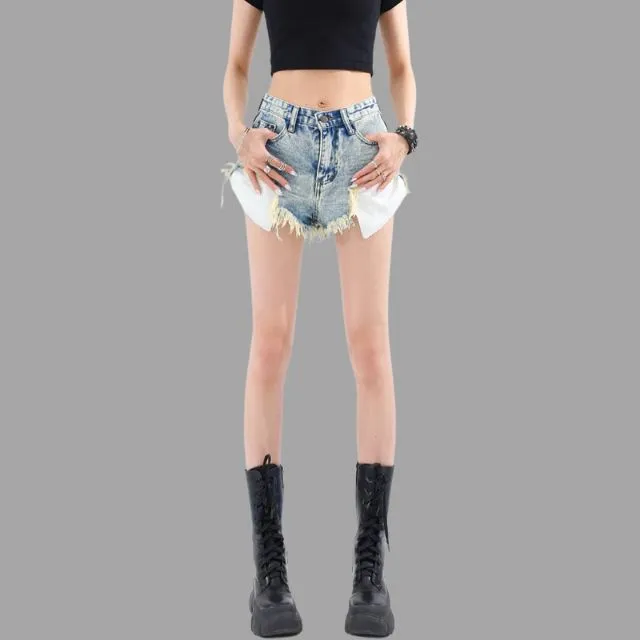 Lunaa - Washed denim shorts with fringe details