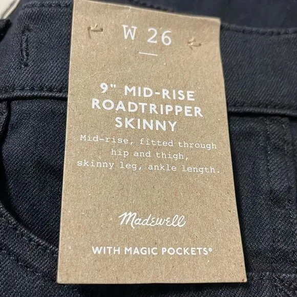 Madewell NWT 9&quot; Mid Rise Roadtripper Skinny Jeans Size 26 in Bennett Wash