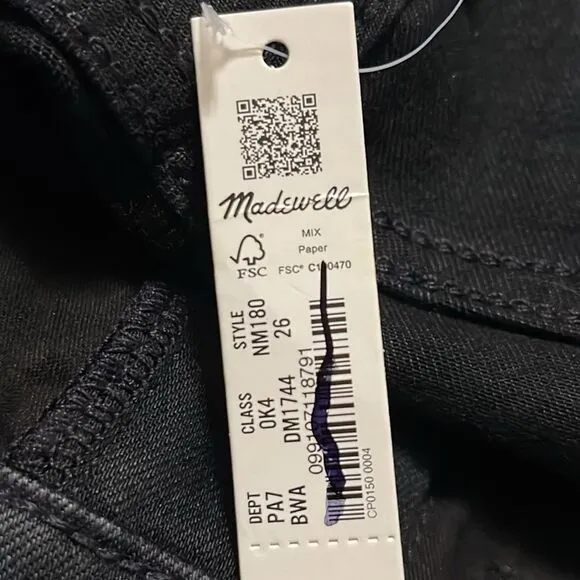 Madewell NWT 9&quot; Mid Rise Roadtripper Skinny Jeans Size 26 in Bennett Wash