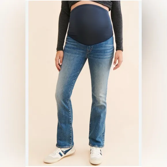 Madewell Over the Belly Kick Out Maternity Crop Women's Blue Jeans Size 28