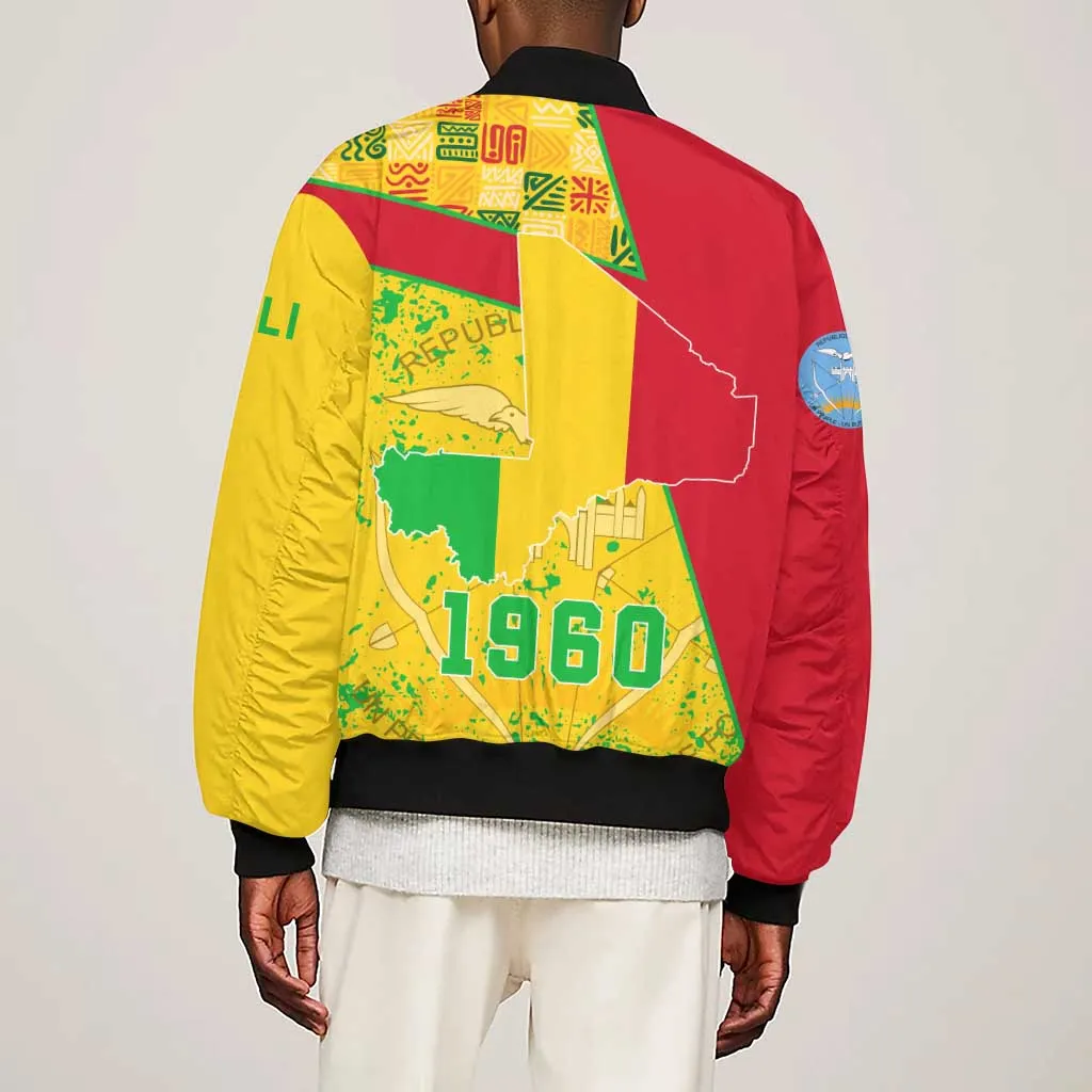 Mali in My Heart Sleeve Zip Bomber Jacket Map with National Flag Colors TS04