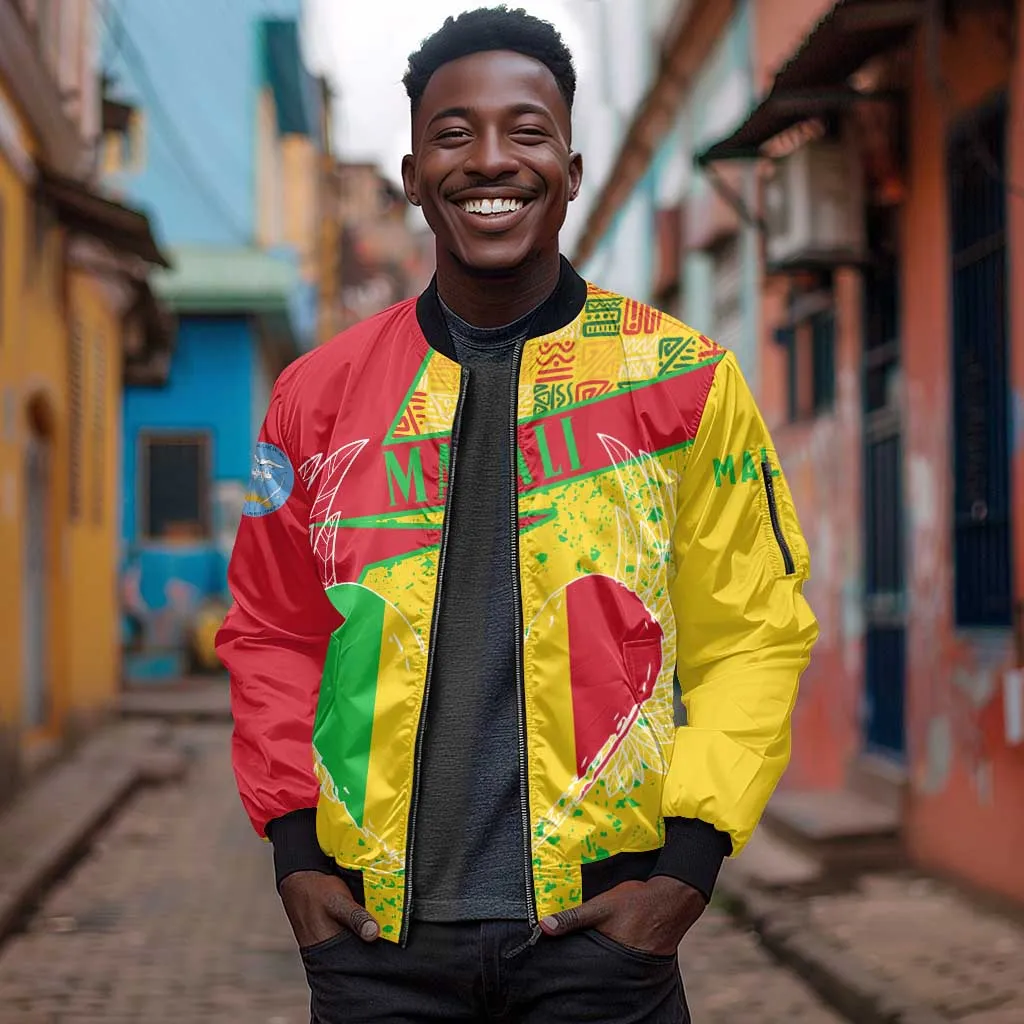 Mali in My Heart Sleeve Zip Bomber Jacket Map with National Flag Colors TS04