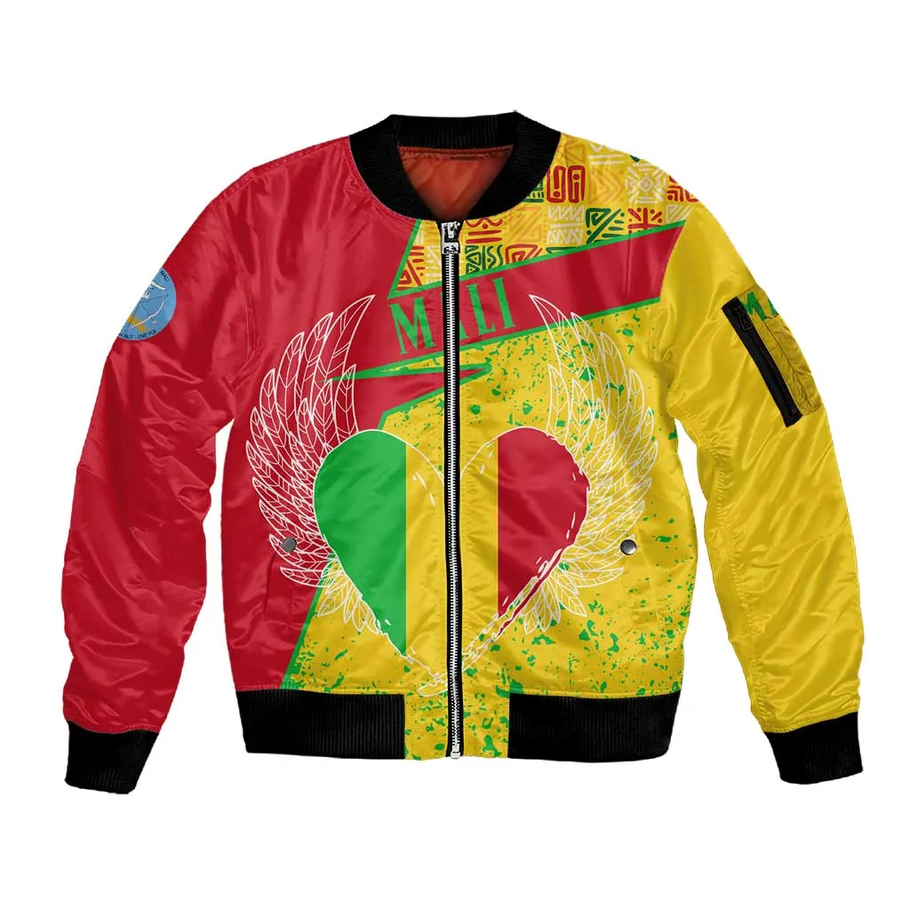 Mali in My Heart Sleeve Zip Bomber Jacket Map with National Flag Colors TS04