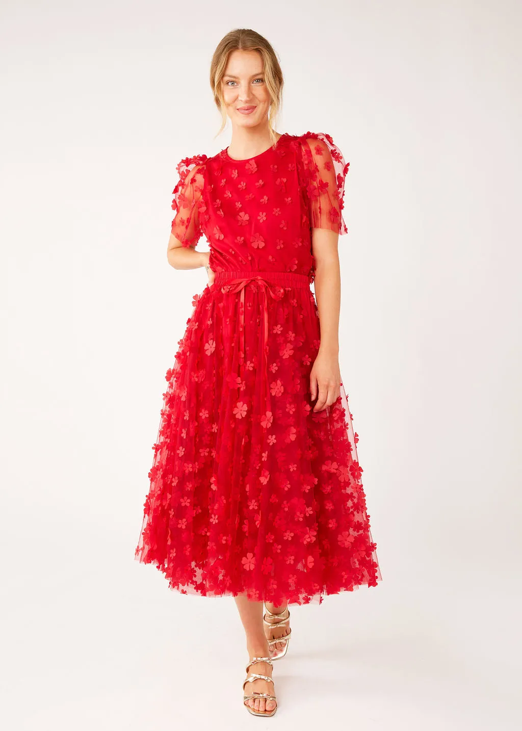 Marty Top Red Floral Applique Tulle