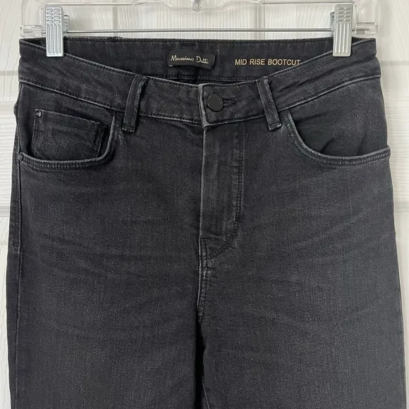 Massimo Dutti Mid Rise Boot Cut Stretchy Fit black denim jeans size 4