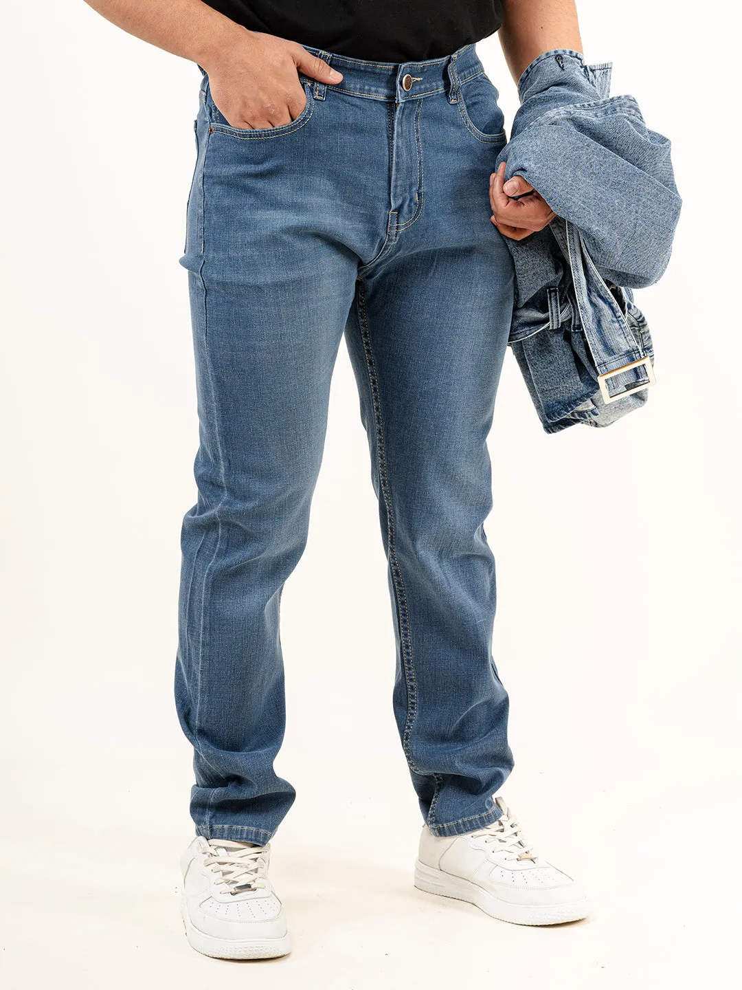 Med Blue Plain Slim Fit Denim jeans