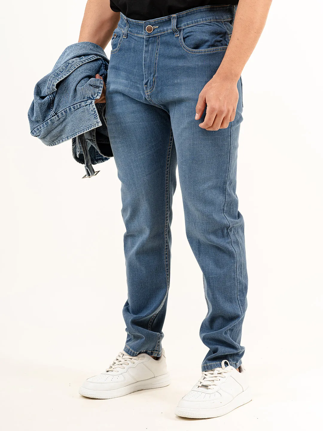 Med Blue Plain Slim Fit Denim jeans