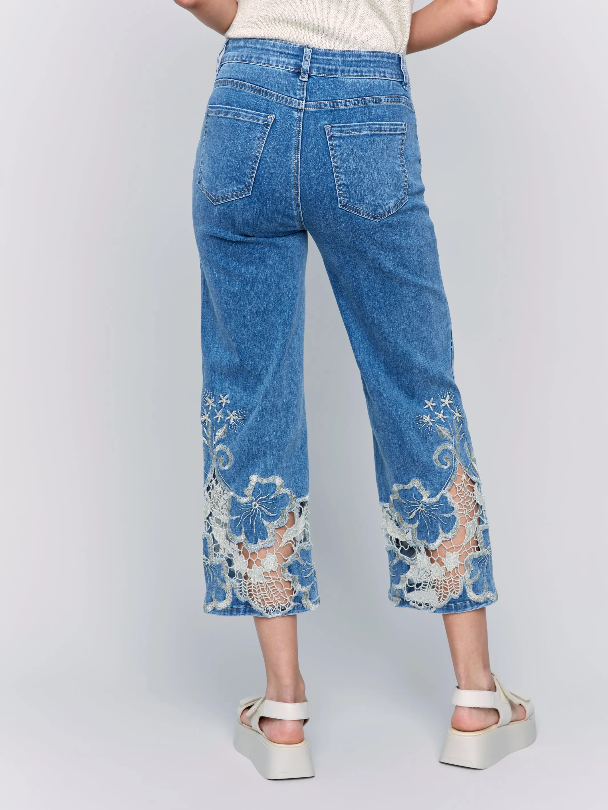 Medium Blue Gold Lace Flare Leg Jeans
