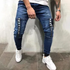 Men's Casual Sports Beam-Leg Denim Trousers