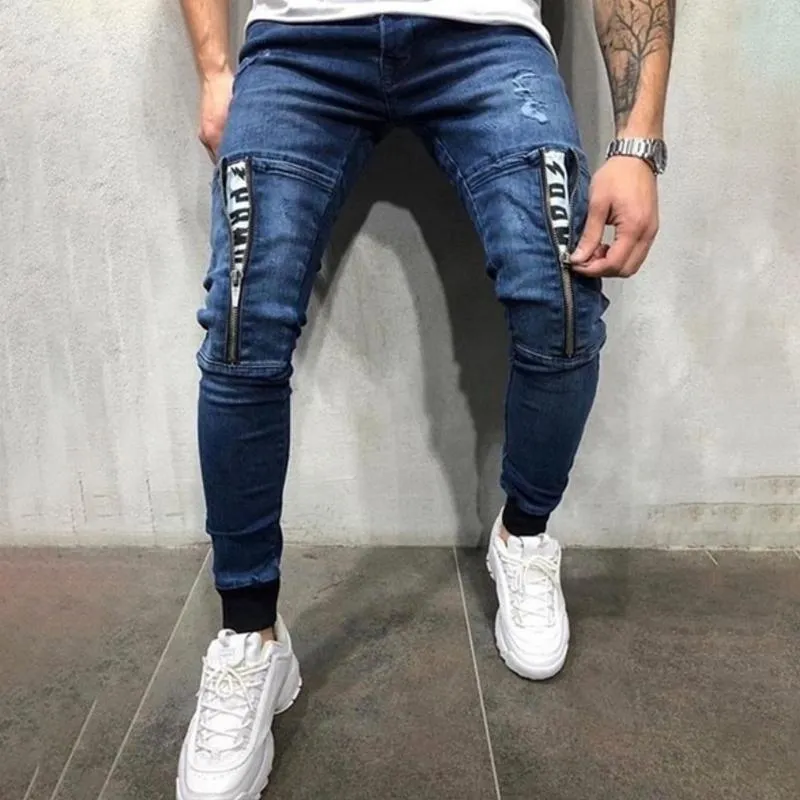 Men's Casual Sports Beam-Leg Denim Trousers
