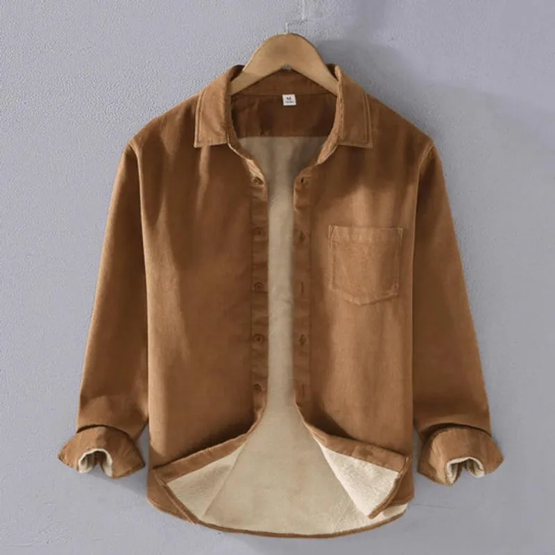 Men's Cozy Fleece-Lined Long Sleeve Corduroy Shirt
