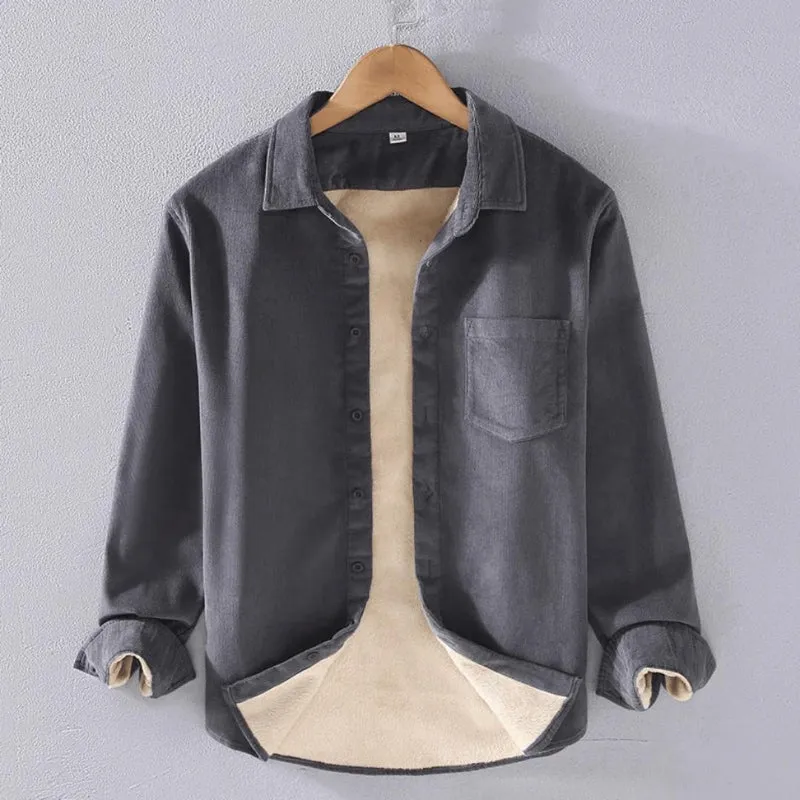 Men's Cozy Fleece-Lined Long Sleeve Corduroy Shirt
