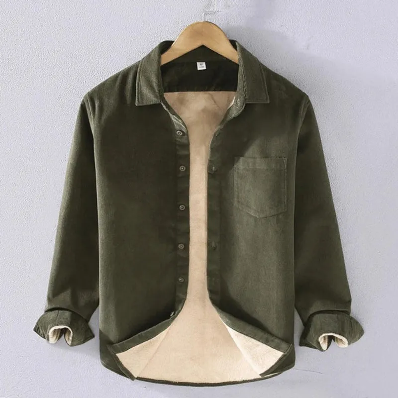 Men's Cozy Fleece-Lined Long Sleeve Corduroy Shirt