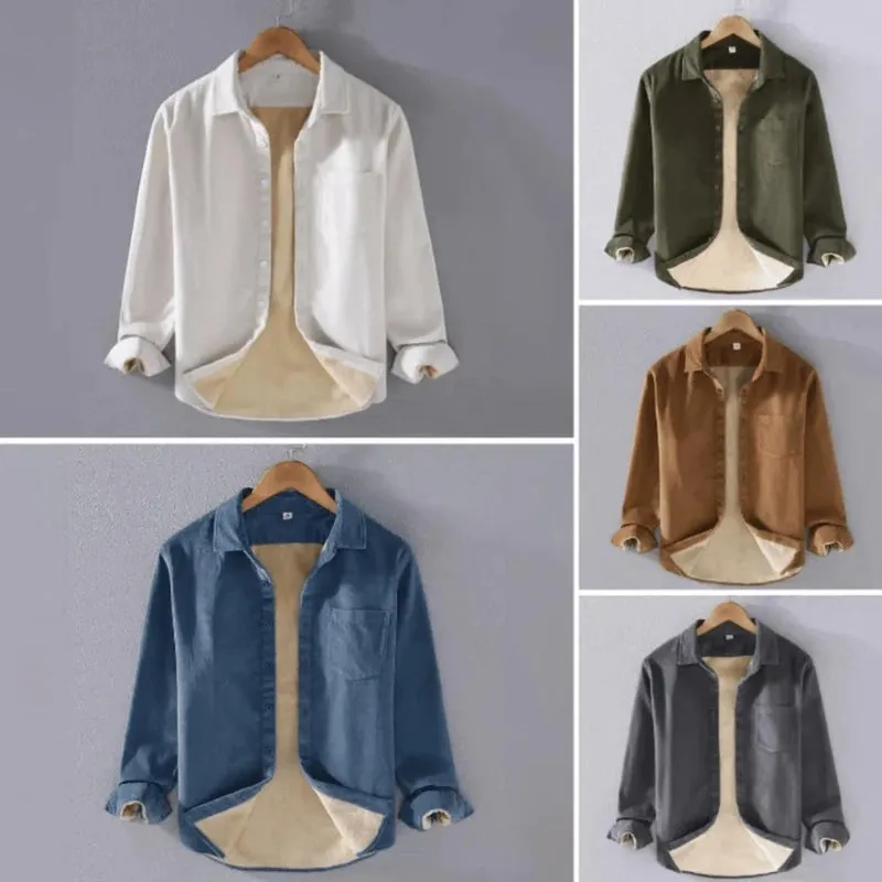 Men's Cozy Fleece-Lined Long Sleeve Corduroy Shirt