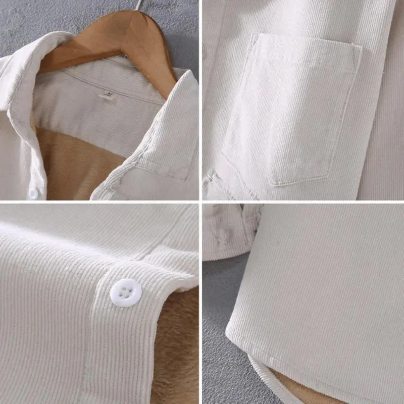 Men's Cozy Fleece-Lined Long Sleeve Corduroy Shirt
